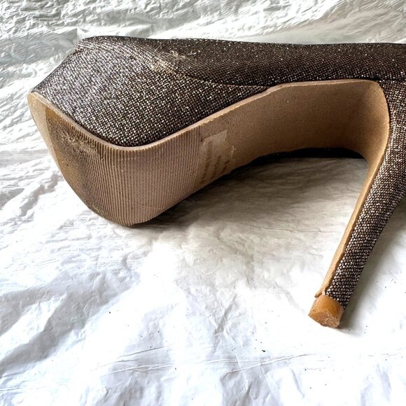 Charlotte Russe  Gold Glitter Peep Toes Platform High Heel Shoes  Size 8 - Picture 13 of 16